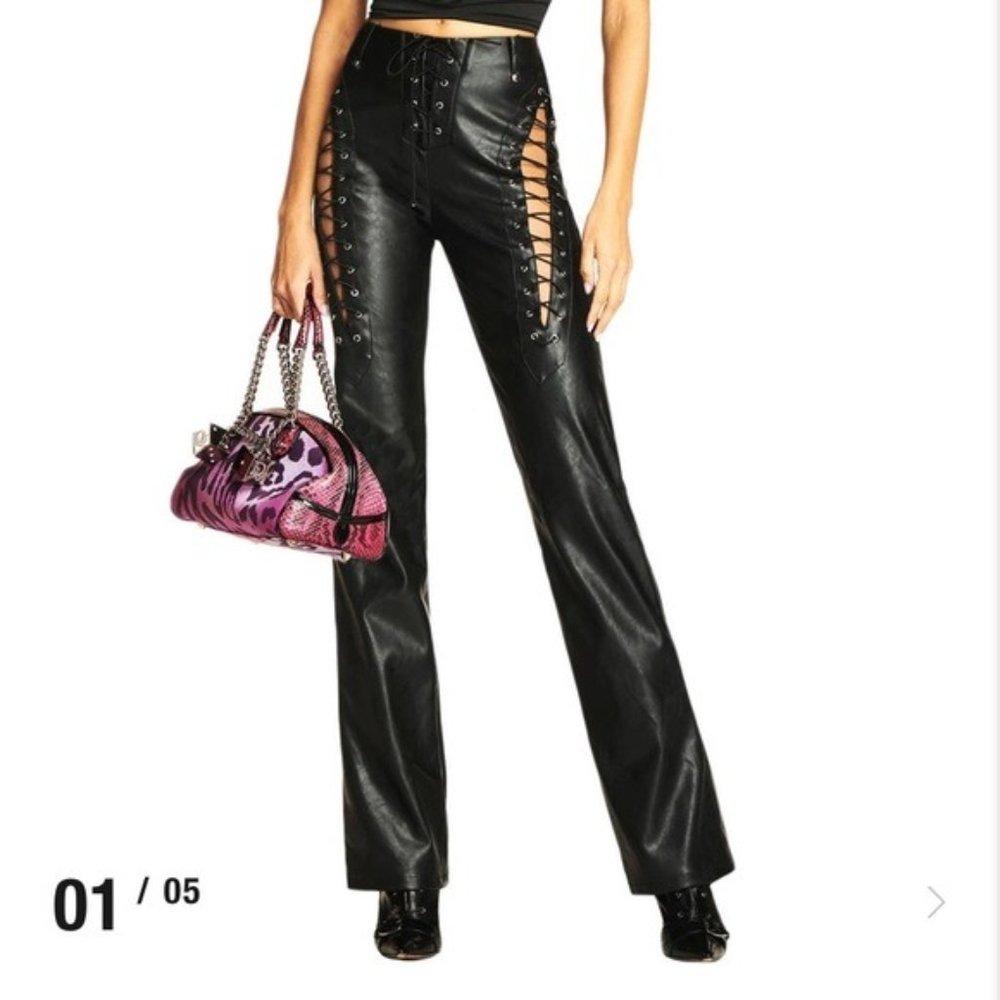 WORN TWICE I AM GIA Xenia Lace Up Faux Leather Pants Size S